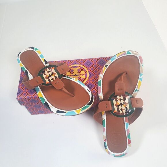 Tory Burch Shoes - NEW Tory Burch Women’s Sandals Size 7 Brown Multicolor Logo Thong Flip Flop